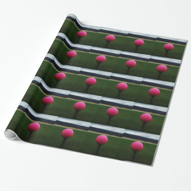 Pink Golf Ball on a mountain golf course Wrapping Paper (Unrolled)