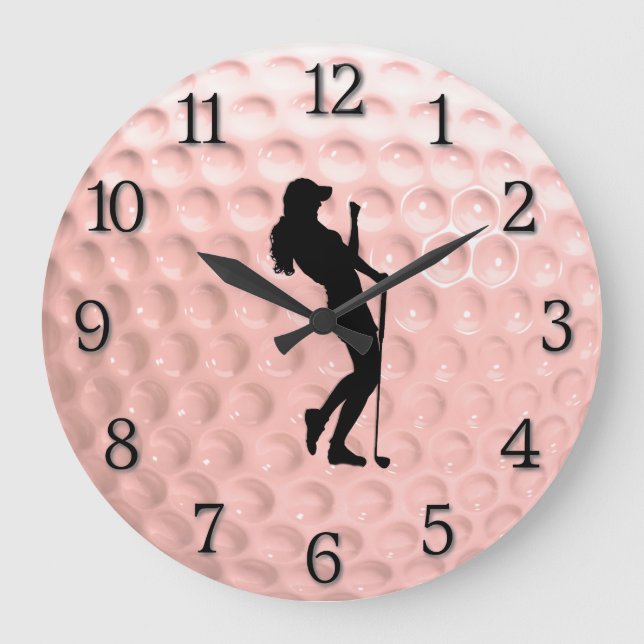 Pink Golf Ball with Black Numbers Sport Large Clock (Front)