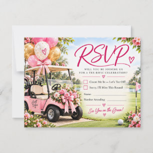 Pink Golf Birthday Party Golf Cart Floral RSVP Card