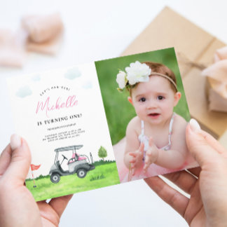 Pink Golf Birthday Photo Invitation for Girls