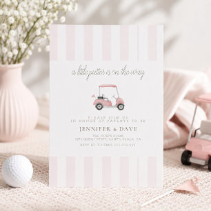 Pink golf cart little putter on the way invitation