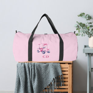 Pink golf cart monogram duffle bag