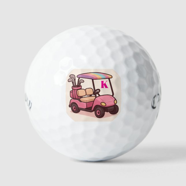 Pink Golf Cart Personalised Balls (Front)