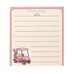 Pink Golf Cart Personalised Notepad