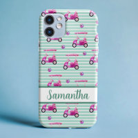 Pink Golf Carts Teal Striped Personalised Golfing