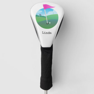 Pink Golf Flag Illustration Head Cover