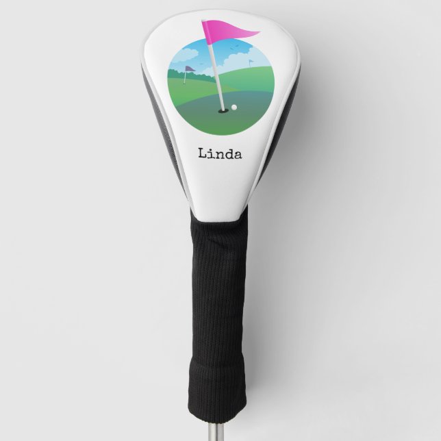 Pink Golf Flag Illustration Head Cover (Front)