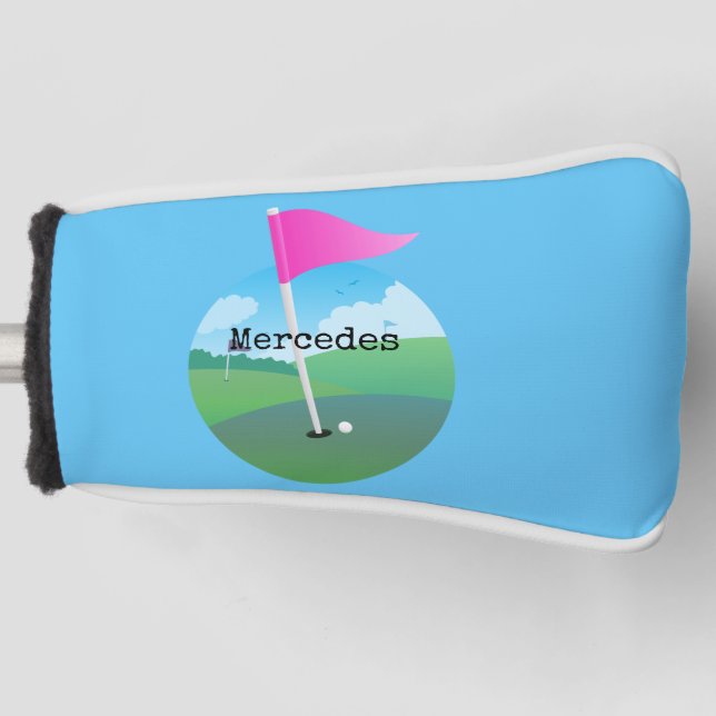 Pink Golf Flag Illustration Head Cover (Front)