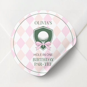 Pink Golf Girls Hole in One 1st Birthday Party Classic Round Sticker