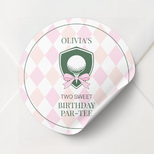 Pink Golf Girls Personalized 2nd Birthday Party Classic Round Sticker
