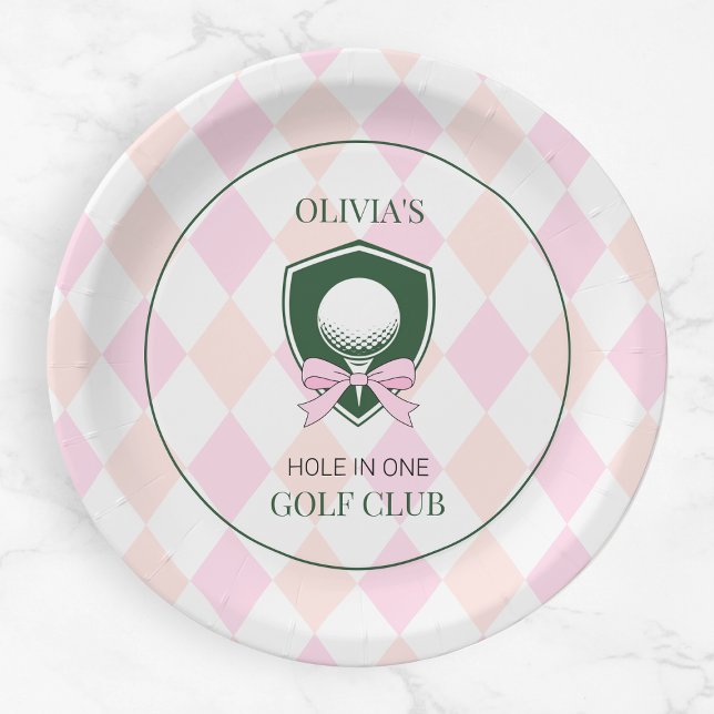 Pink Golf  Hole in One Girl Sports 1st Birthday Paper Plate (Pink Golf Hole in One Girl Sports 1st Birthday Paper Plates)