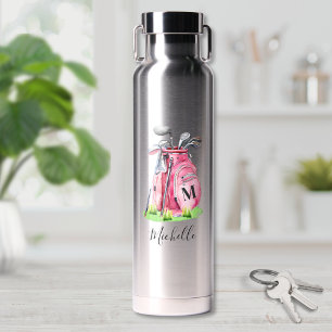 Pink Golf Name Monogram Water Bottle