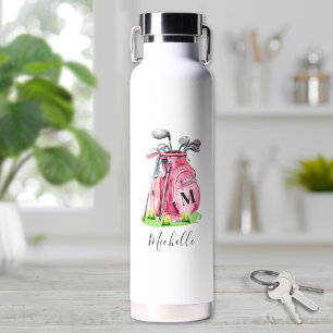 Pink Golf Name Monogram Water Bottle