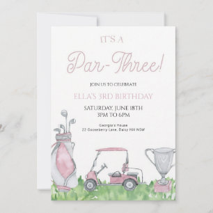 Pink Golf Par-Three 3rd Birthday Invitation