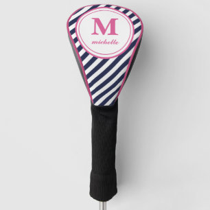 Pink   Golf   striped personalised NAME monogram Head Cover