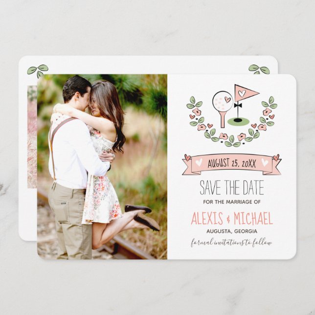 Pink Golf Themed Save the Date (Front/Back)