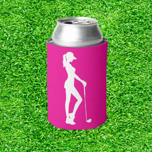 Pink Golfing Birthday Lady Surprise Can Cooler