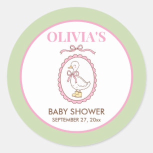 Pink Goose Baby Shower Stickers   Personalised