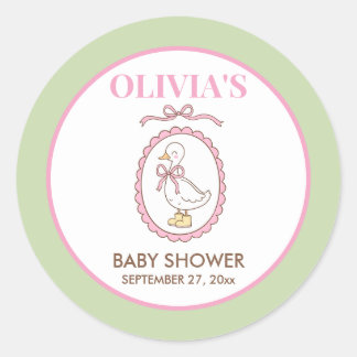 Pink Goose Baby Shower Stickers | Personalized