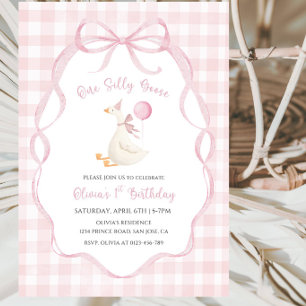 Pink Goose First Birthday Invite for Girls Party