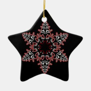 Pink Goth Filigree Snowflake Christmas or Yule Ceramic Tree Decoration