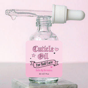 Pink Gothic Cuticle Oil Nail Care Square Label