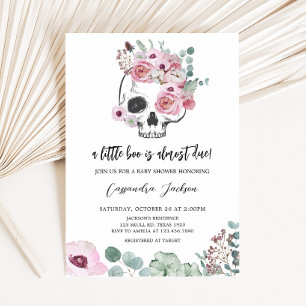 Pink Gothic Floral Skull Baby Shower Invitation