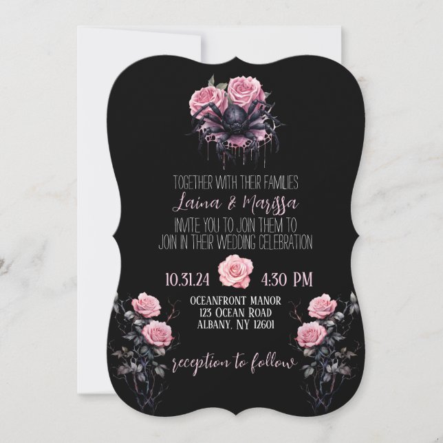 Pink Gothic Floral Wedding Invitation (Front)