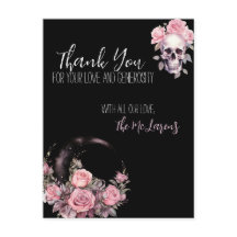 Pink Gothic Floral Wedding Postcard Thank You