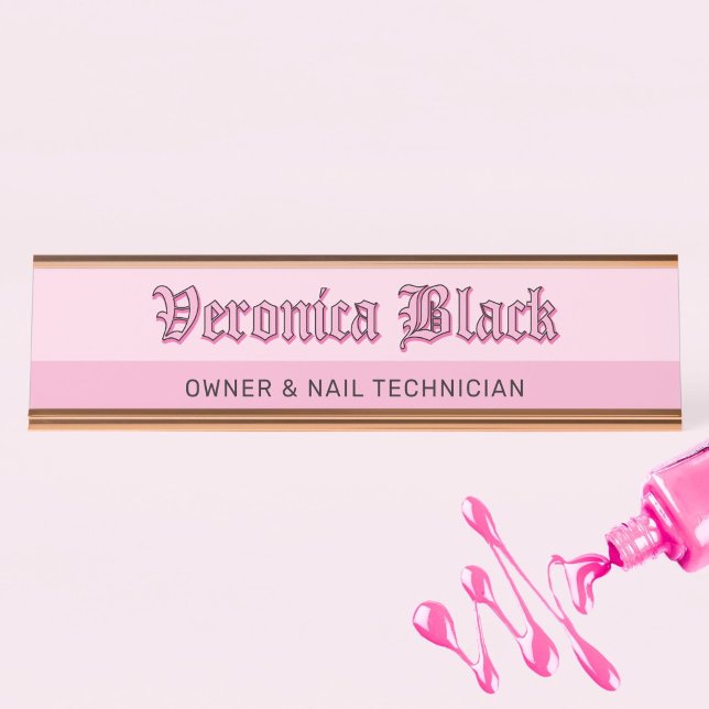 Pink Gothic Lettering Nail Technician Name Plate (Pink Gothic Lettering Nail Technician Name Plate)