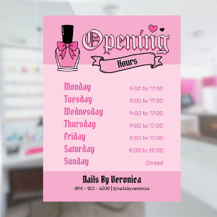 Pink Gothic Nail Salon Opening Hours Sign