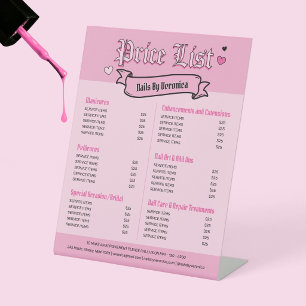 Pink Gothic Nail Salon Price List Standing Sign
