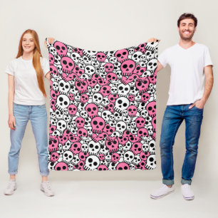 Pink Gothic Skull Pattern Print Fleece Blanket