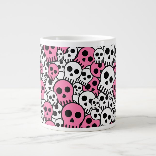 Pink Gothic Skull Pattern Print Large Coffee Mug (Front)