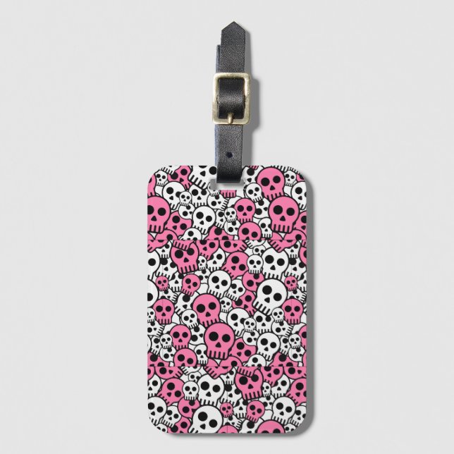 Pink Gothic Skull Pattern Print Luggage Tag (Front Vertical)