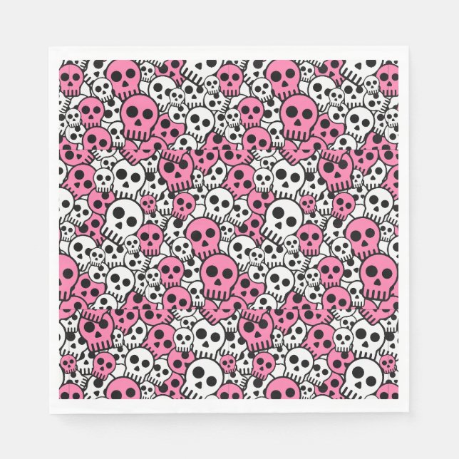 Pink Gothic Skull Pattern Print Napkin (Front)