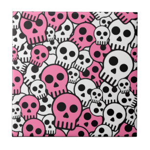 Pink Gothic Skull Pattern Print Tile