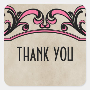 Pink Gothic Swirls Thank You Stickers