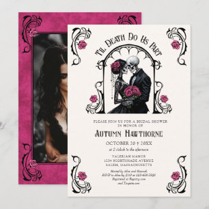Pink Gothic Til Death Photo Bridal Shower Invitation
