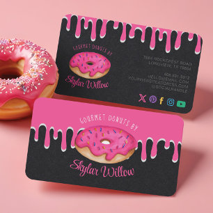 Pink Gourmet Sprinkle Doughnut Pink Drips Bakery Business Card