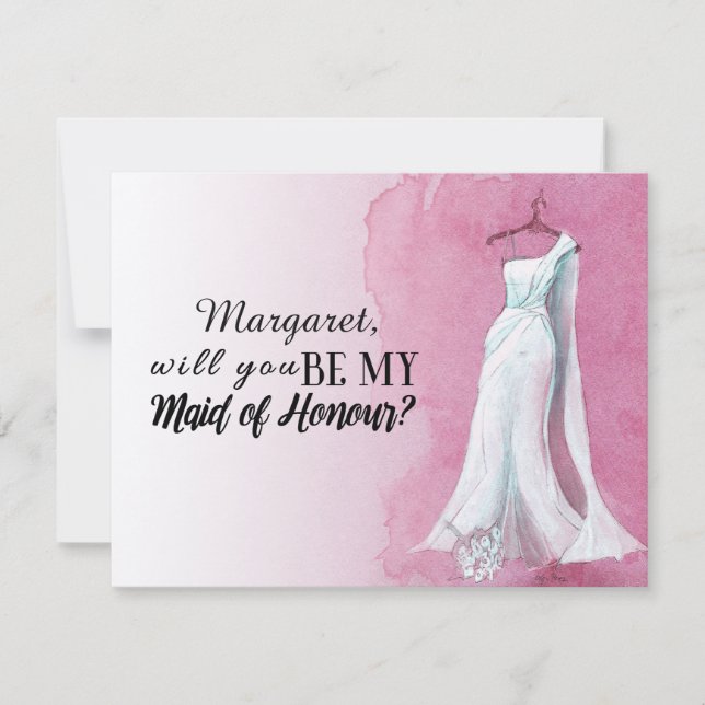 Pink Gown "Will you be my maid of honour" Invitation (Front)