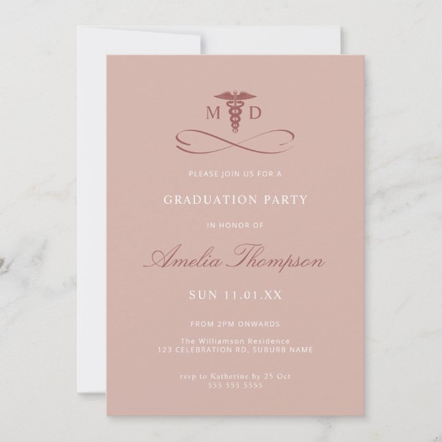 Pink Grad Party Medicine Doctor MD Graduation Invitation (Front)