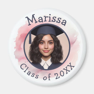 Pink Grad Photo Class Custom Year Name Watercolor Magnet