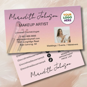 Pink Gradiant Script Social Icon QR Photo Makeup Business Card