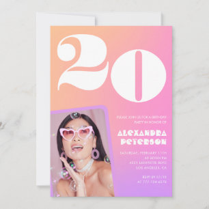 Pink Gradient 20th birthday invitation Retro Photo