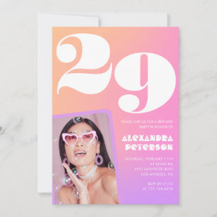 Pink Gradient 29th birthday invitation Retro Photo