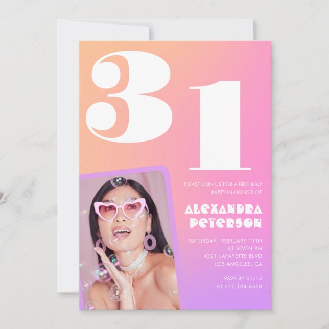 Pink Gradient 31st birthday invitation Retro Photo (Front)