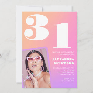 Pink Gradient 31st birthday invitation Retro Photo