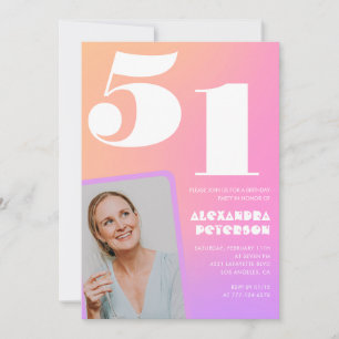 Pink Gradient 51st birthday invitation Retro Photo