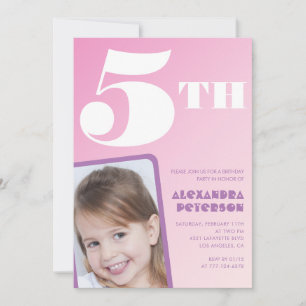 Pink Gradient 5th birthday invitations Girl Photo